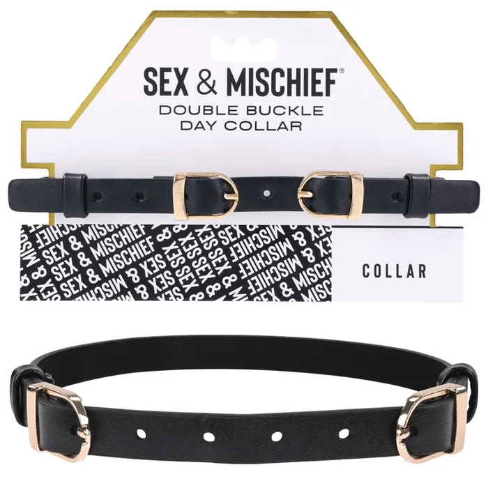 Sex & Mischief Double Buckle Day Collar – Black Collar