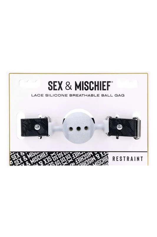 Sex & Mischief Lace Silicone Breathable Ball Gag – Silver/Black