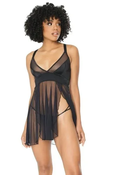 Sheer Cage Back Babydoll and G-String – Black –