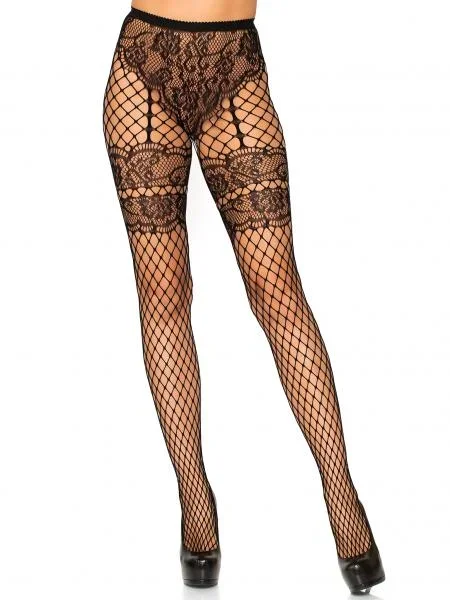 Sheila Faux Garter Tights – Black – One Size