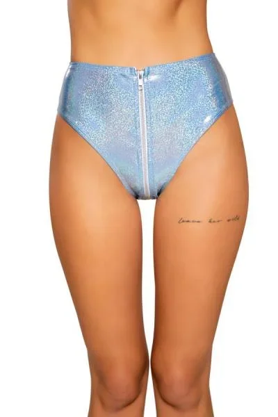 Shimmer High-Waisted Shorts with Zipper Closure – Blue –