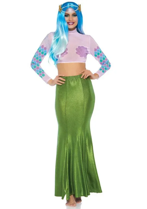 Shimmer Spandex Mermaid Costume Maxi Skirt Sexy Green Small Medium