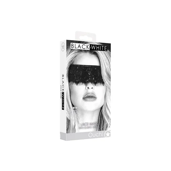 Shots Ouch Black & White Lace Mask w/Elastic Straps – Black