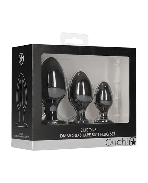 Shots Ouch Diamond Shape Butt Plug Set – Black