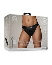 Shots Ouch Vibrating Strap On Panty Harness with open Back – Black