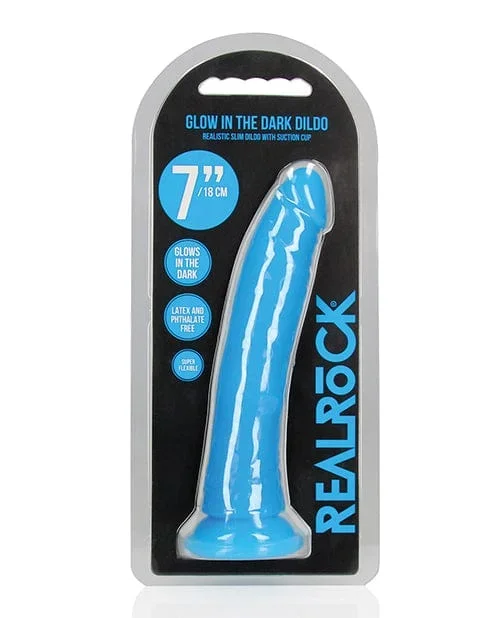 Shots Realrock 7″ Slim Dildo Glow In The Dark – Neon Blue