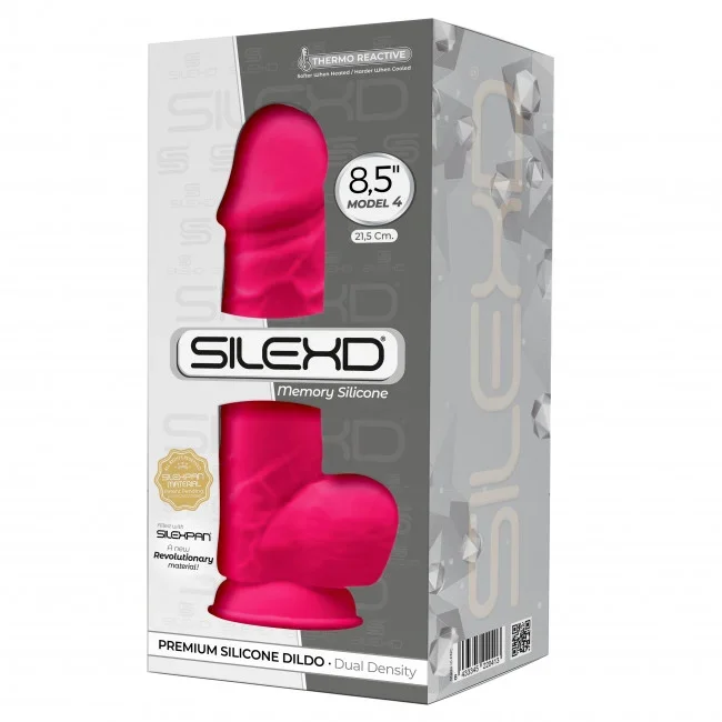 Silexd – Model 4 Dual Density 8.5″ Silicone Dong with Balls (Hot Pink)