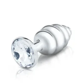 silver metal anal plug with clear crystal stone