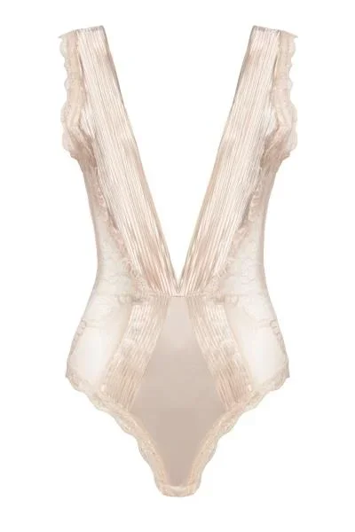Silver Peony – Nicolette Plunge Pleated Neckline Teddy – Size