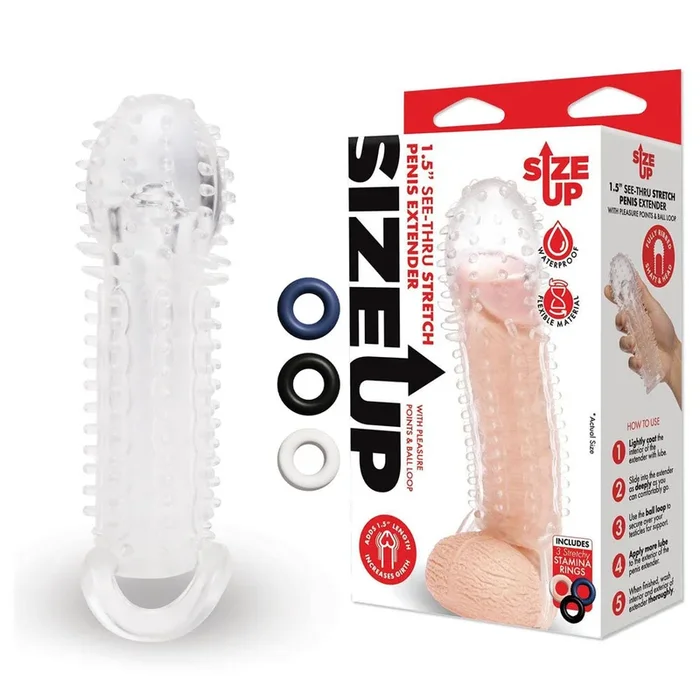 Size Up 1.5 Inch See-Thru Stretch Penis Extender – Clear 3.8 cm (1.5”) Penis Extension Sleeve
