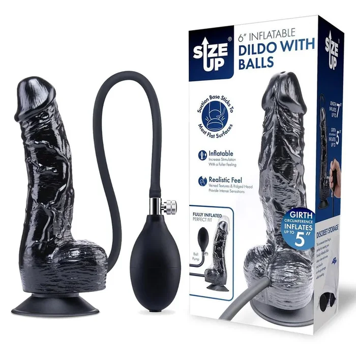 Size Up 6 Inch Inflatable Dildo with Balls – Black 17.8 cm Inflatable Dong