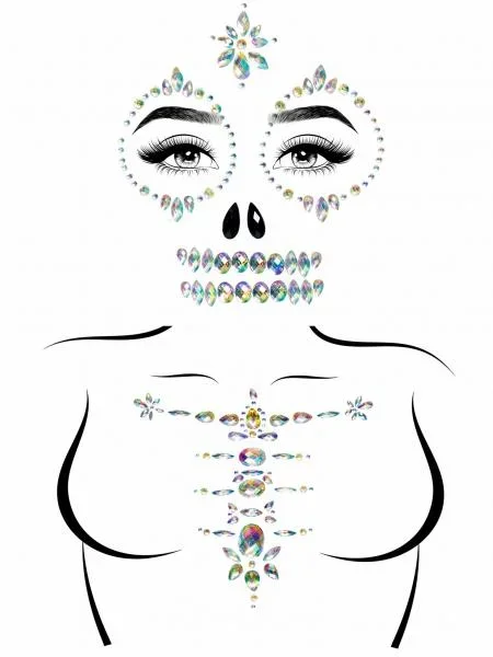 Skeleton Rhinestone Stick-On Face and Chest Stickers