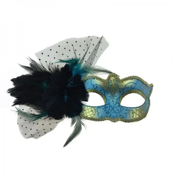 Sky Blue – Venetian Mask with Feather Aside