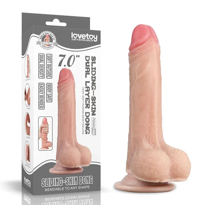 Sliding Skin Dual Layer Dong – Flesh 17.8 cm (7”) Dong with Flexible Skin