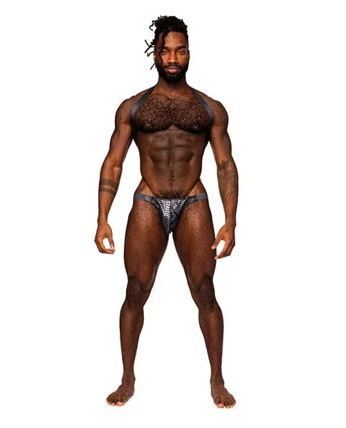 Snaked Metallic Coated Shoulder Sling Harness Thong
