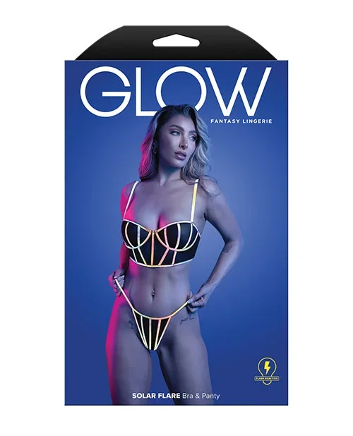 Solar Flare Flash Reflective Binding Underwire Bra And Thong Set Black SM