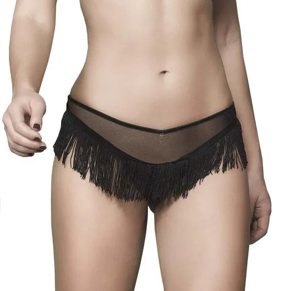 Sophie Playful Crotchless Fringe Panty – Black –