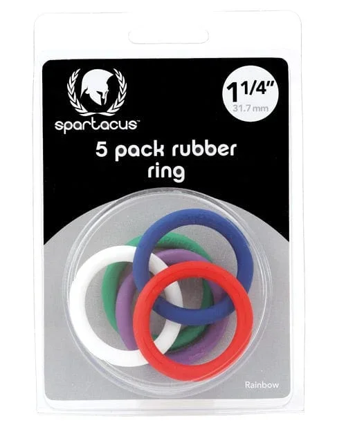 Spartacus 1.25″ Rubber Cock Ring Set – Rainbow Pack Of 5
