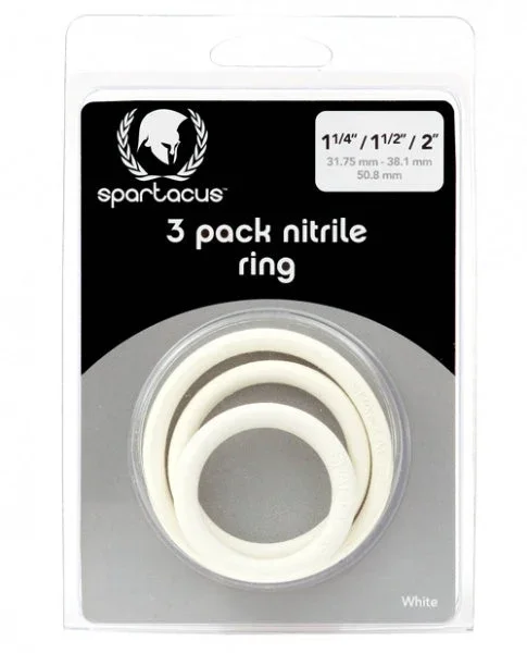 Spartacus Nitrile Cock Ring Set – White Pack of 3