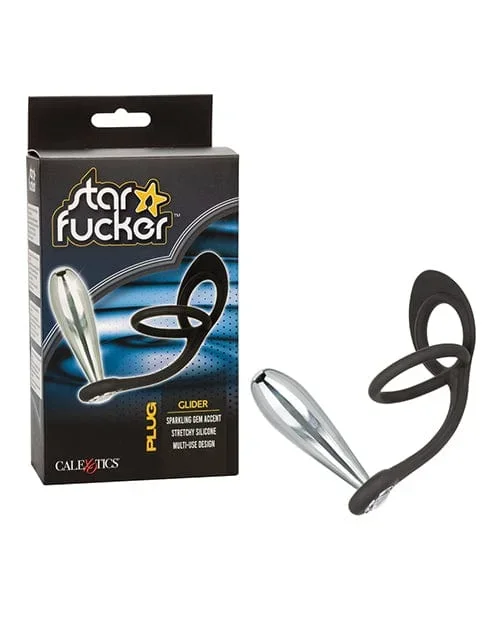 Star Fucker Glider Gem Plug with silicone Enhancer – Black