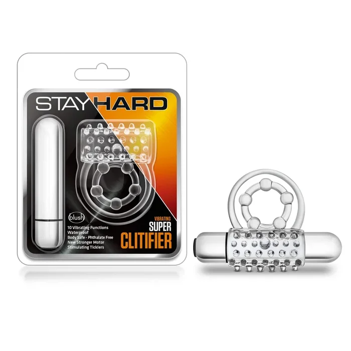 Stay Hard Vibrating Super Clitifier – Vibrating Cock Ring – Clear