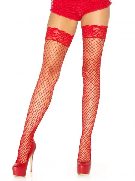 Stay Up Lycra Fishnet Thigh High – Red