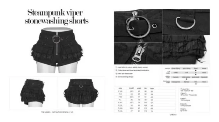 Steampunk Viper Stonewashing Shorts – Black –