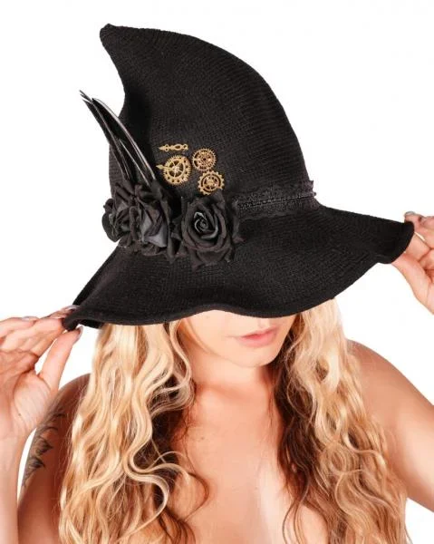 Steampunk Witch Knit Hat – Black