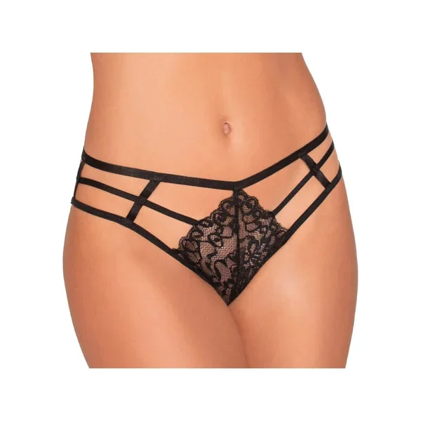Strappy Cheeky Panty w/Center Front Lace Detail Black LG