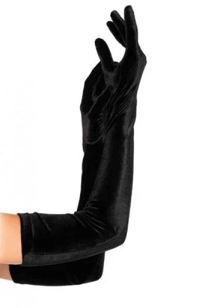 Stretch Velvet Opera Length Gloves – Black – One Size