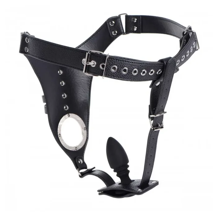 Strict Male Chastity Harness with Silicone Anal Plug
