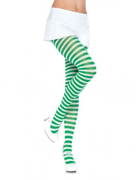 Stripe Tights – White & Kelly Green