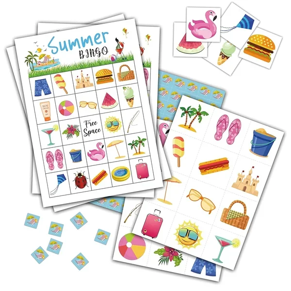 Summer Bingo Game, Tropical Summer Themed Party Games With 24 Players, Hawaiia