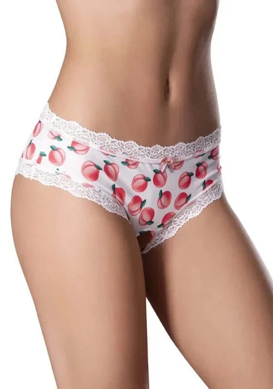 Sweet Treats Crotchless Boy Short with Edible Lube – Peach, S/M