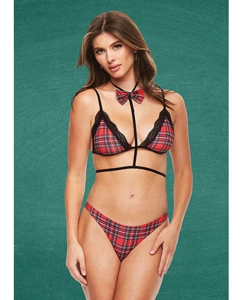 Teacher’s Pet Baddie Schoolgirl Top with bow Tie & Panty Red / black