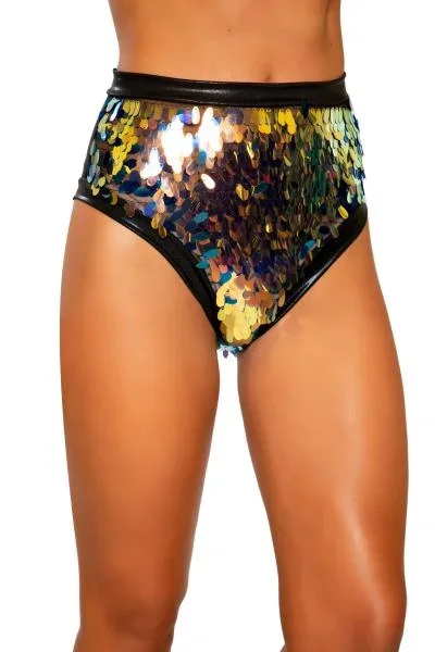 Tear Drop Sequin High Waisted Shorts – Iridescent Black