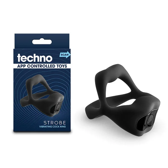 Techno – Strobe – Black – Black USB Rechargeable Vibrating Cock Ring with App Control