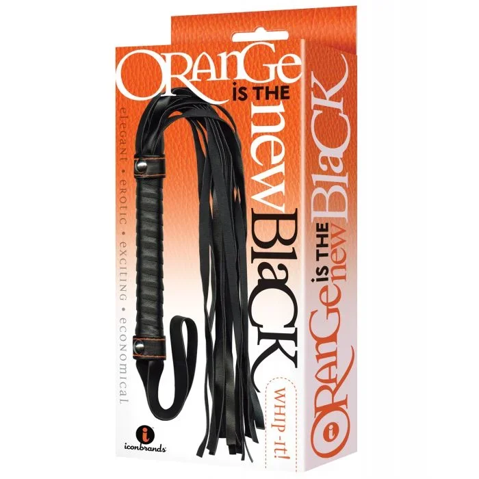 The 9’s Orange Is The New Black Whip It Flogger With Leather Like Strands And Orange Stitching