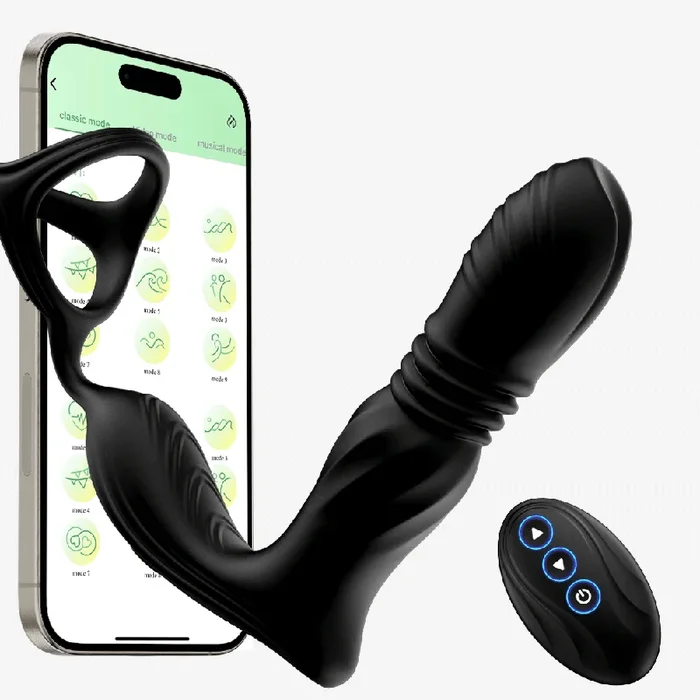 Thrusting Anal Vibrator Prostate Massager with Cock Ring – 3 in 1 Male Sex Toys with 9 Thrusting
