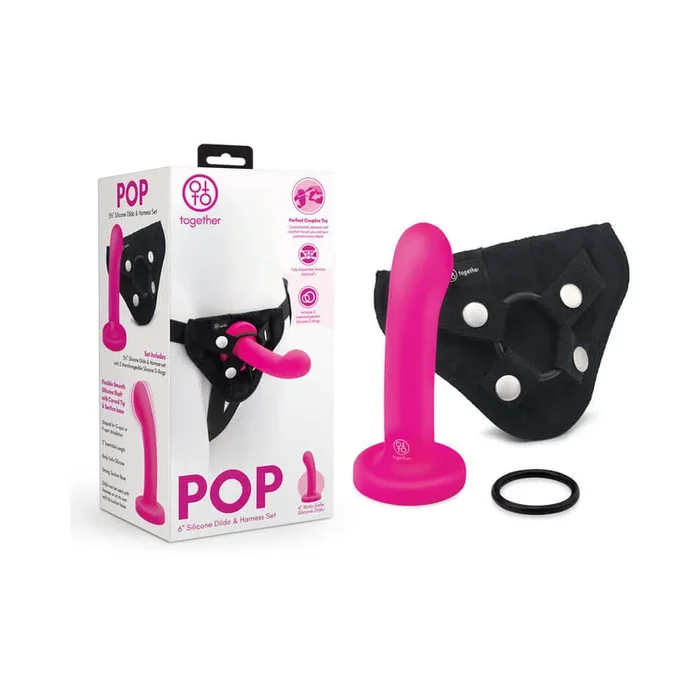 Together Pop 5 inch Silicone Dildo and Harness Set Pink