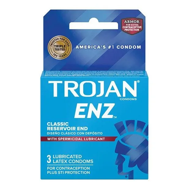 Trojan ENZ Spermicidal Lubricated Condoms – Box Of 3