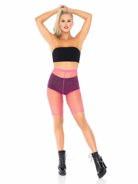Troublemaker Fishnet Biker Shorts – Neon Pink –