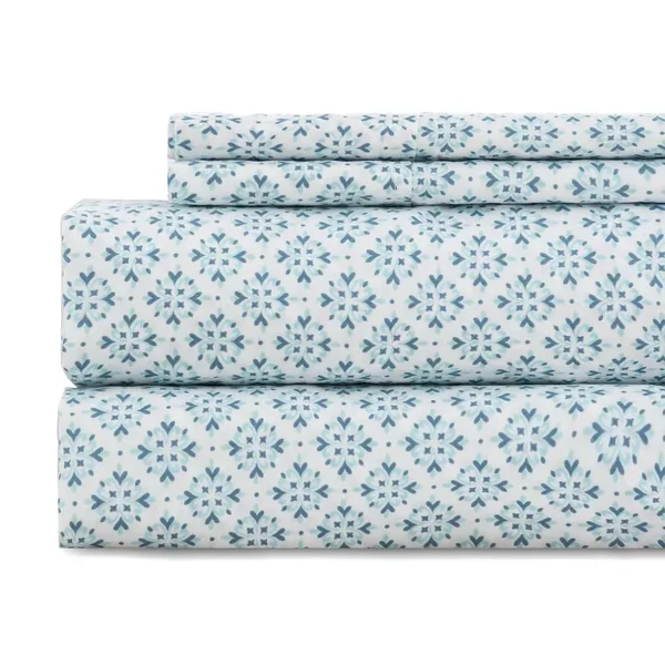 Twin Bed Sheet Set 3Pc Printed Blue Floral Pattern Cooling 1800 Microfiber Dee