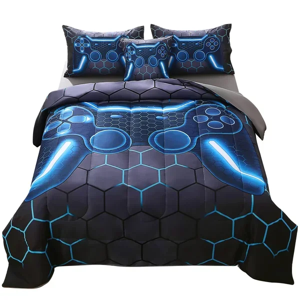 Twin Gamer Comforter Set For Boys,6 Piece Bed In A Bag 3D Video Game Bedding –