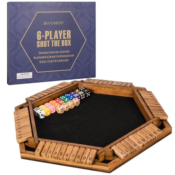 Upgraded 6 Player Shut The Box Dice Game Wooden Board Game For Child & Adul