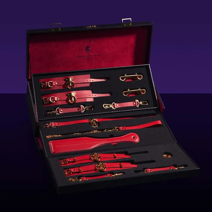 UPKO Luxury Italian Leather Bondage Tools Set with Case – Red