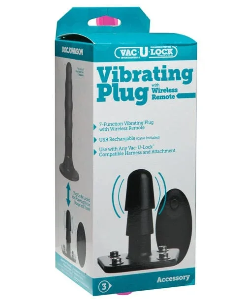 Vac-U-Lock Vibrating Remote Plug with Snaps – Black