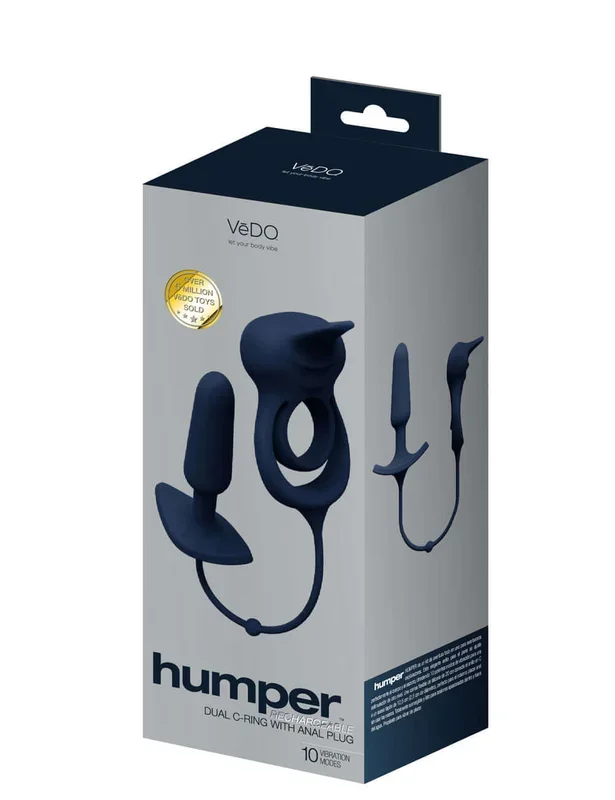 Vedo Humper Rechargeable Dual C-Ring With Anal Plug – Black