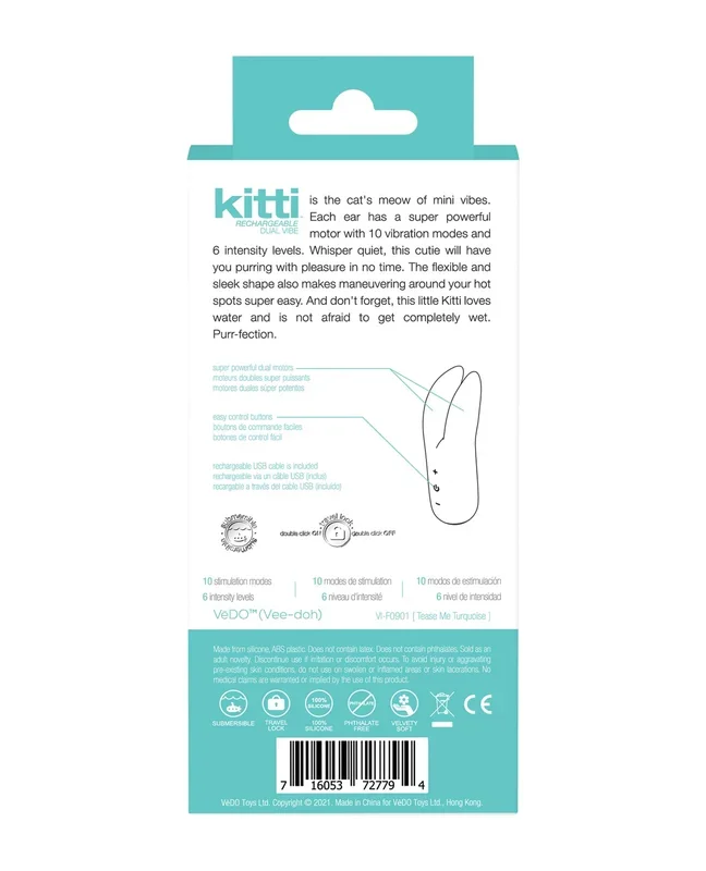 VeDO Kitti Rechargeable Dual Vibe – Tease Me Turquoise