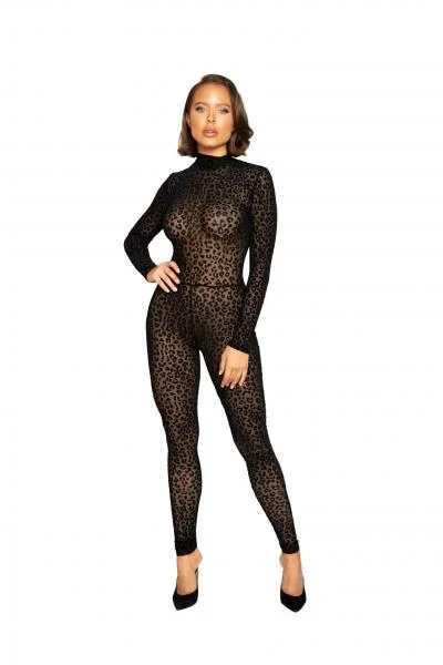 Velvet Leopard Bodysuit – Black –